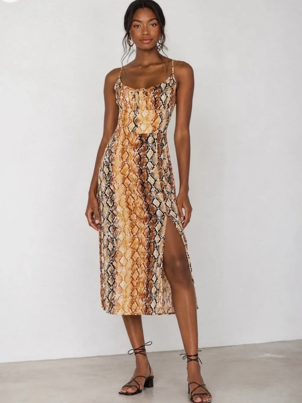 L*SPACE Portola Dress Pretty In Python Snake Print Midi Dress Side Slit Size L - Picture 1 of 12